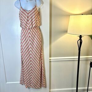 BarIII cream and coral chevron knit‎ maxi dress woman’s size S